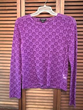 J. Crew Violet Floral Lace Long-Sleeve Top